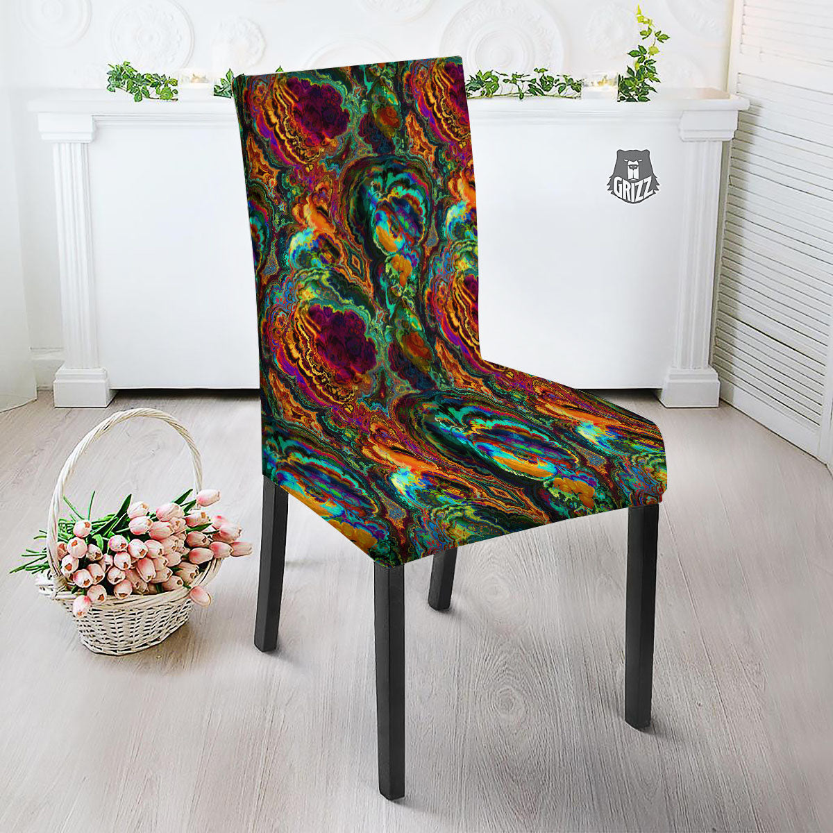 Fractal Psychedelic Print Pattern Dining Chair Slipcover-grizzshop