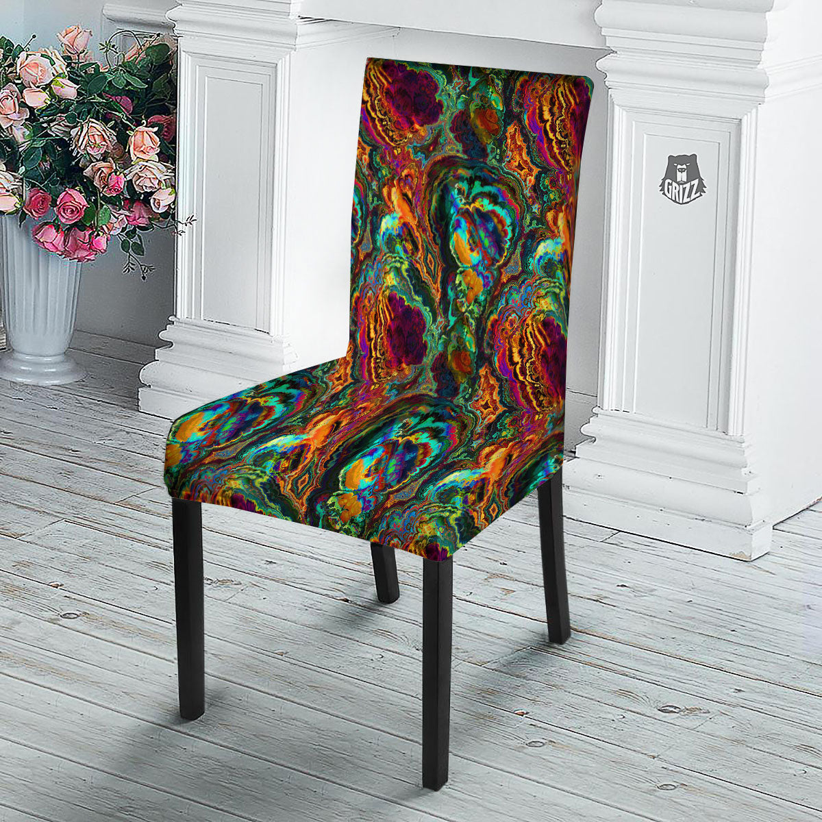 Fractal Psychedelic Print Pattern Dining Chair Slipcover-grizzshop