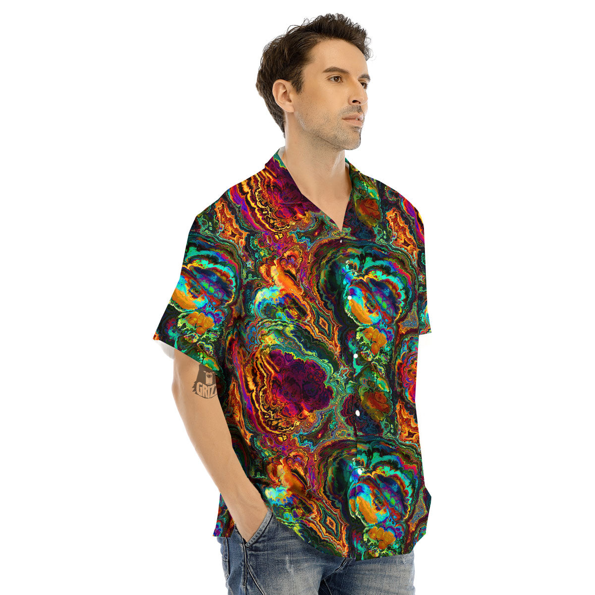 Fractal Psychedelic Print Pattern Men's Hawaiian Shirt-grizzshop