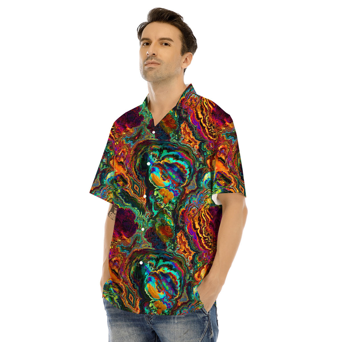 Fractal Psychedelic Print Pattern Men's Hawaiian Shirt-grizzshop