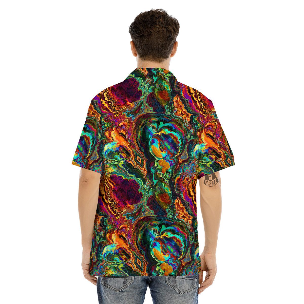 Fractal Psychedelic Print Pattern Men's Hawaiian Shirt-grizzshop