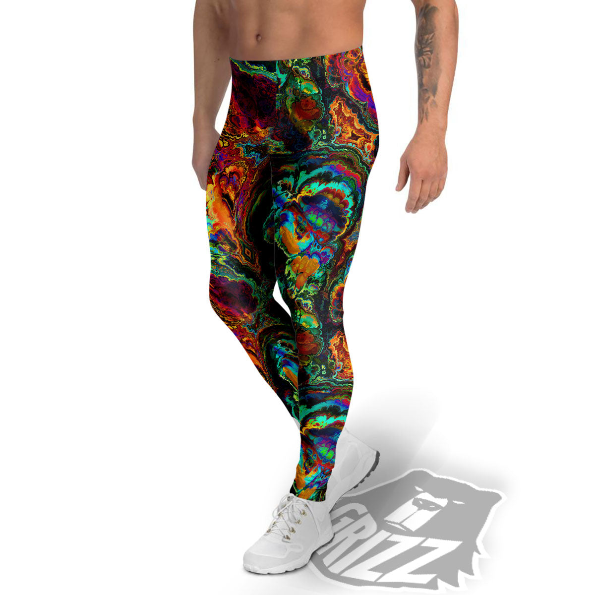 Fractal Psychedelic Print Pattern Men's Leggings-grizzshop