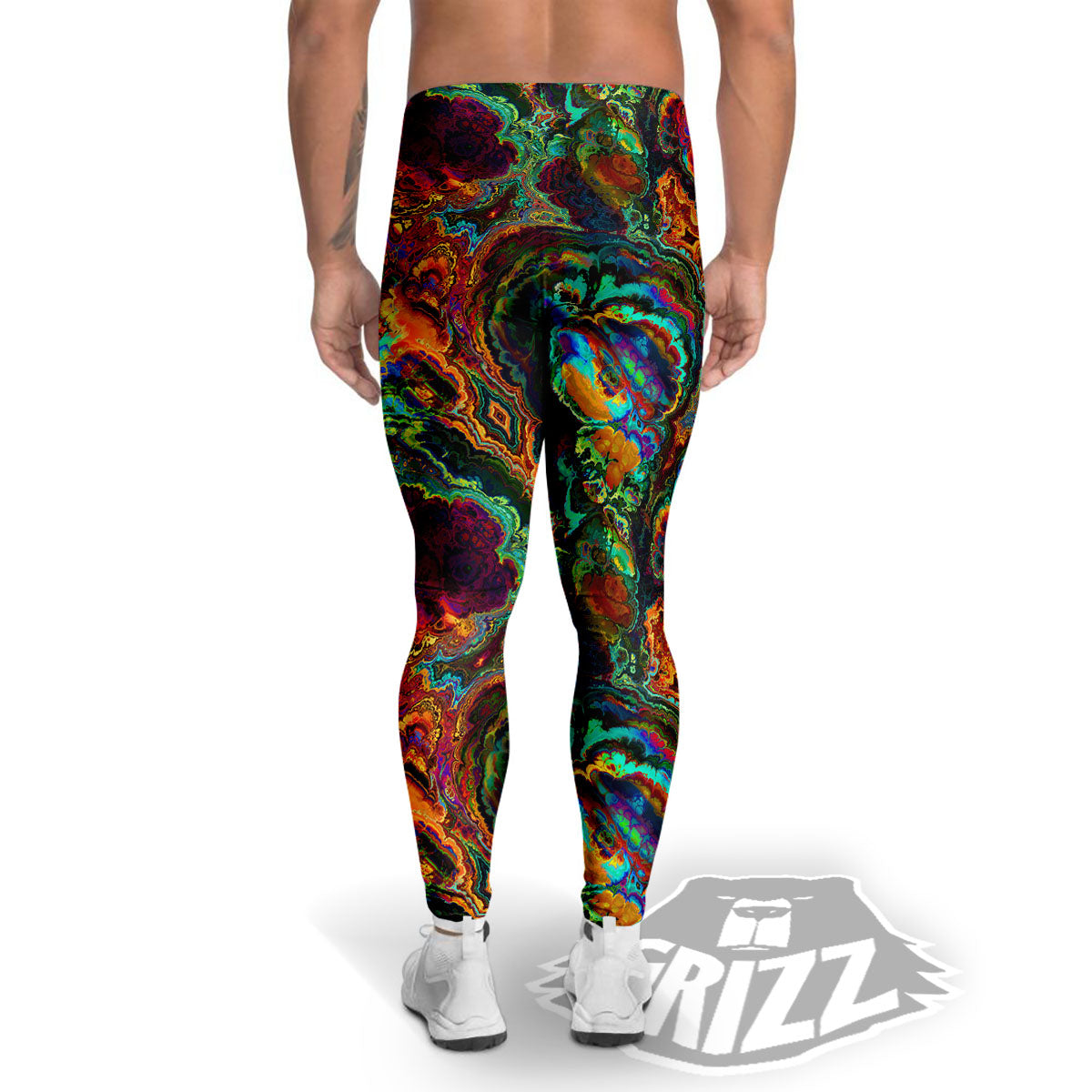 Fractal Psychedelic Print Pattern Men's Leggings-grizzshop