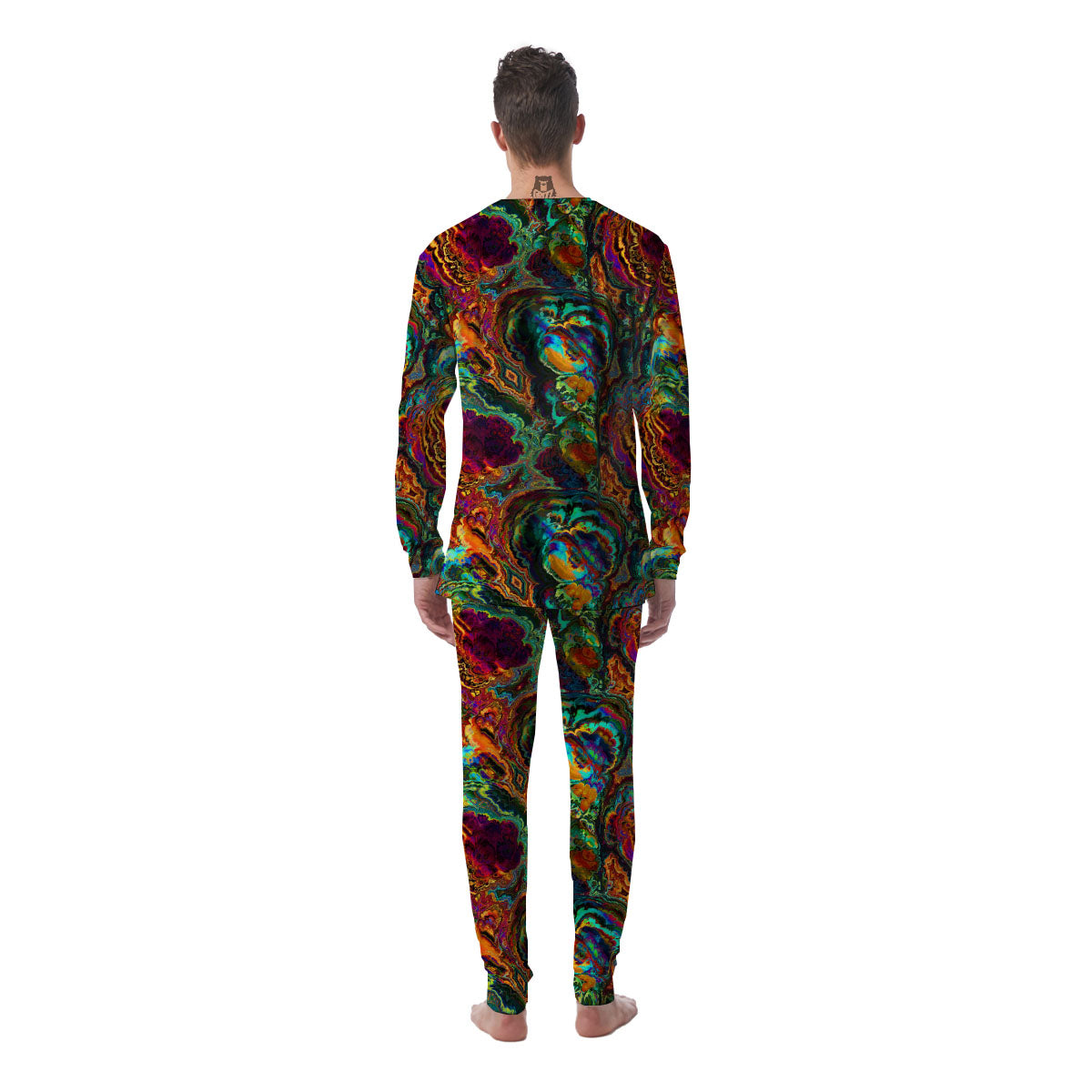 Fractal Psychedelic Print Pattern Men's Pajamas-grizzshop