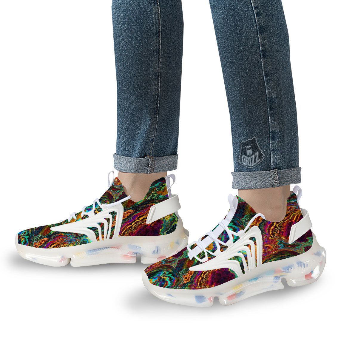 Fractal Psychedelic Print Pattern White Gym Shoes-grizzshop