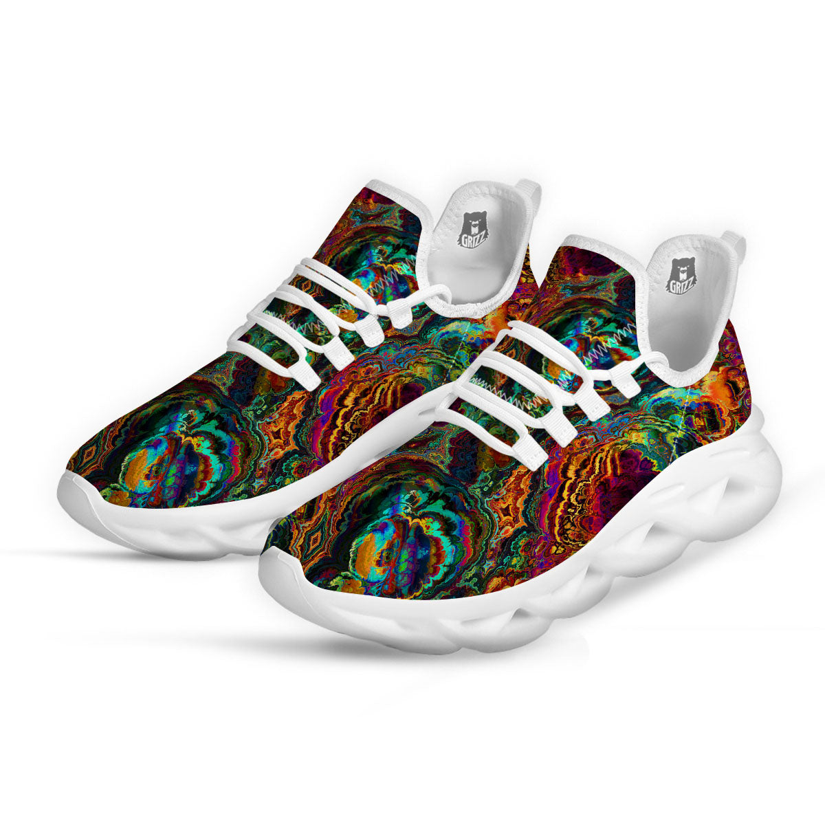 Fractal Psychedelic Print Pattern White Running Shoes-grizzshop