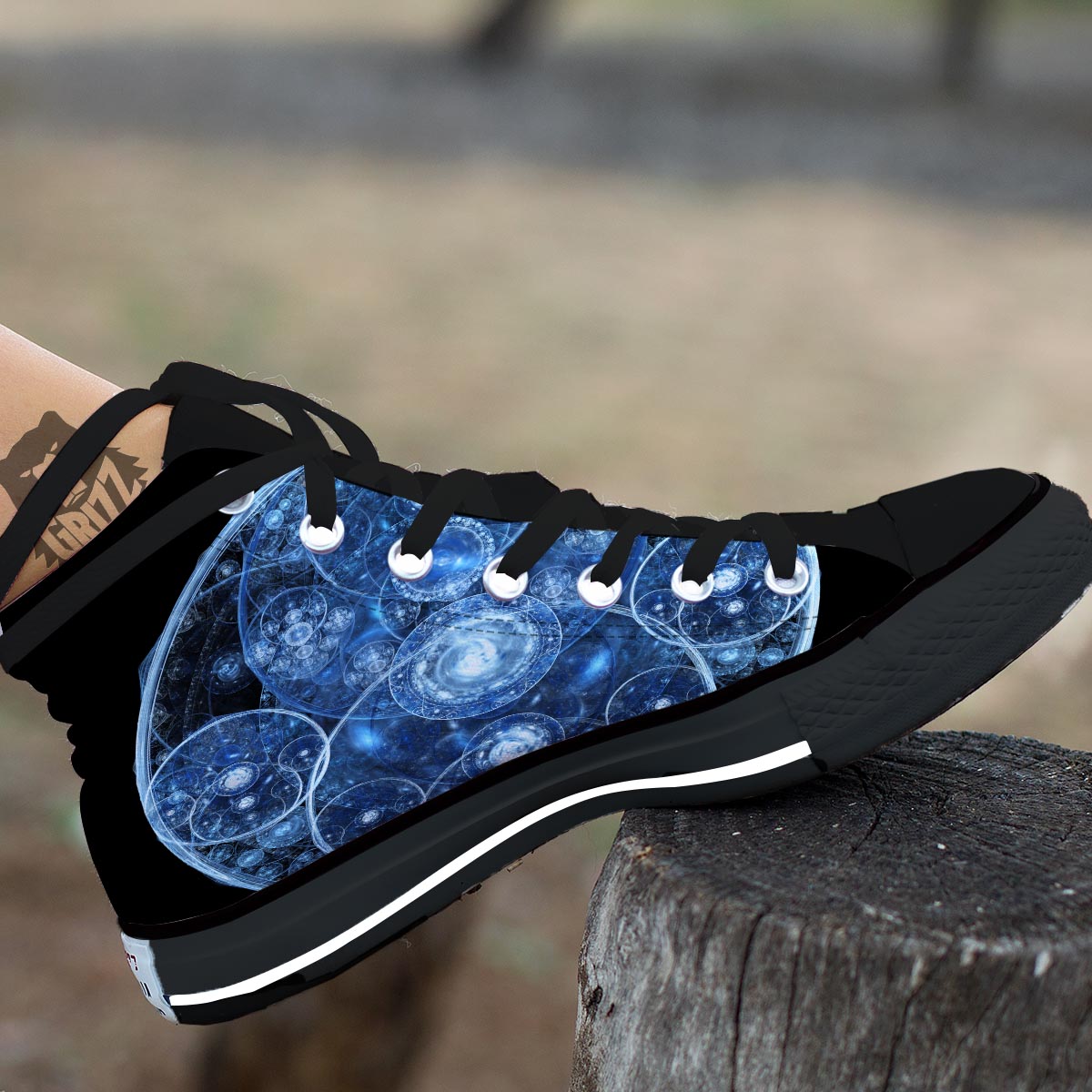 Fractal Steampunk Print Black High Top Shoes-grizzshop