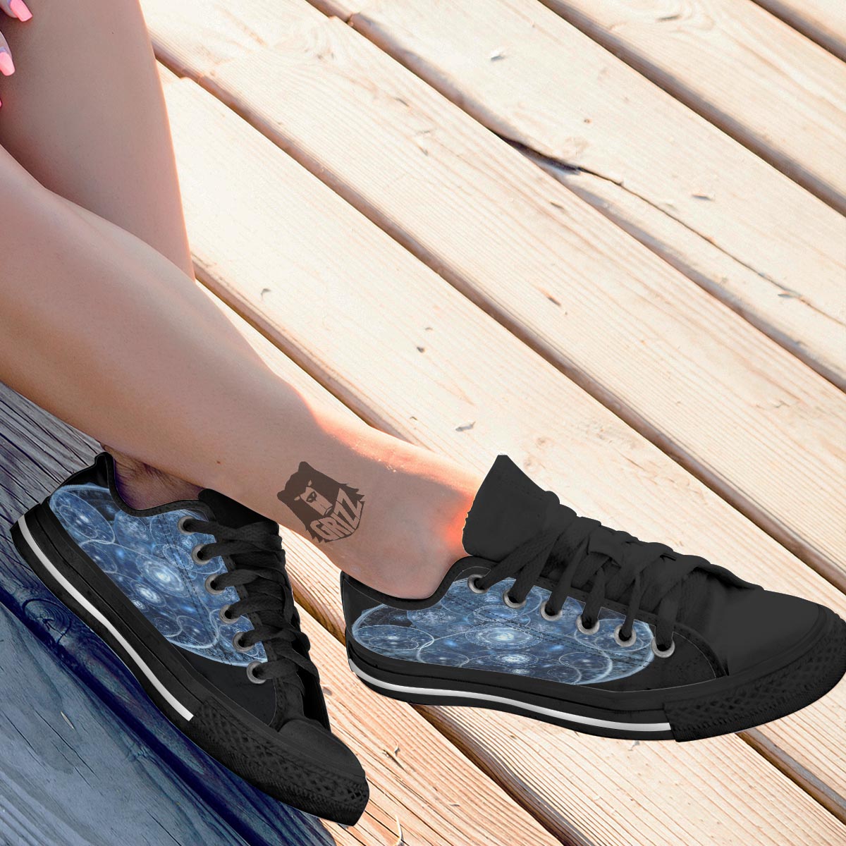 Fractal Steampunk Print Black Low Top Shoes-grizzshop