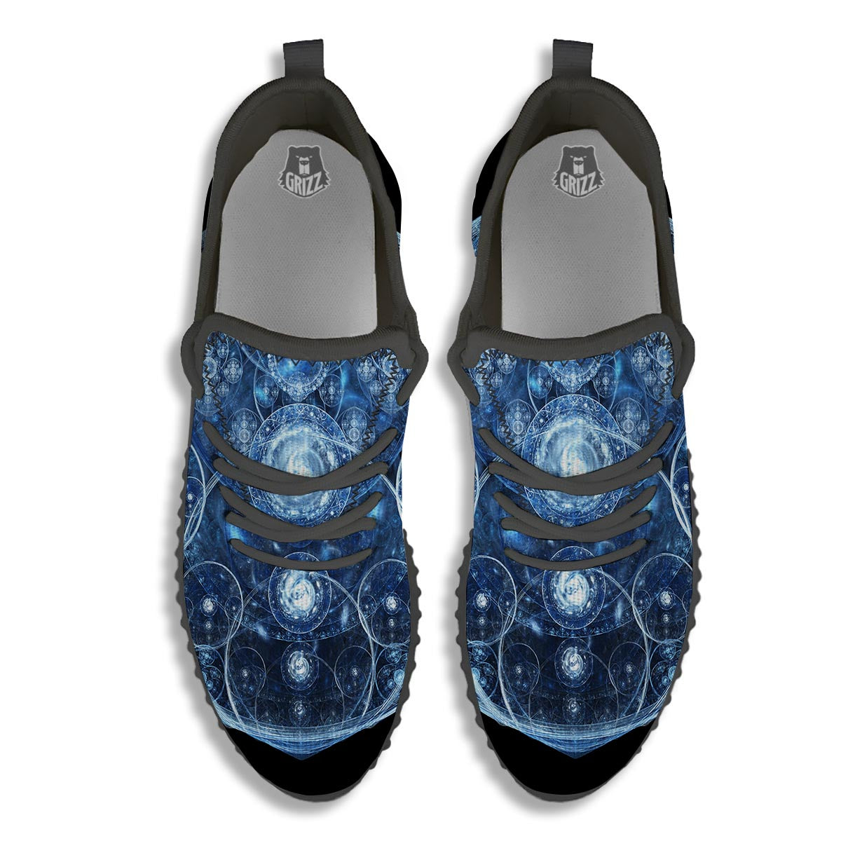 Fractal Steampunk Print Black Walking Shoes-grizzshop