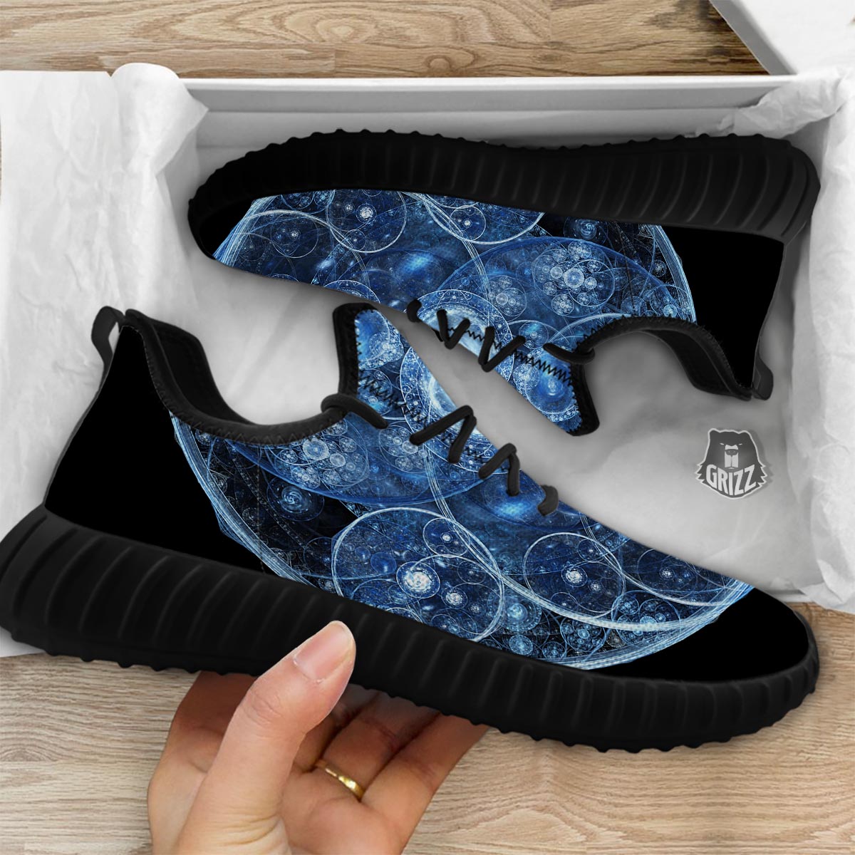 Fractal Steampunk Print Black Walking Shoes-grizzshop