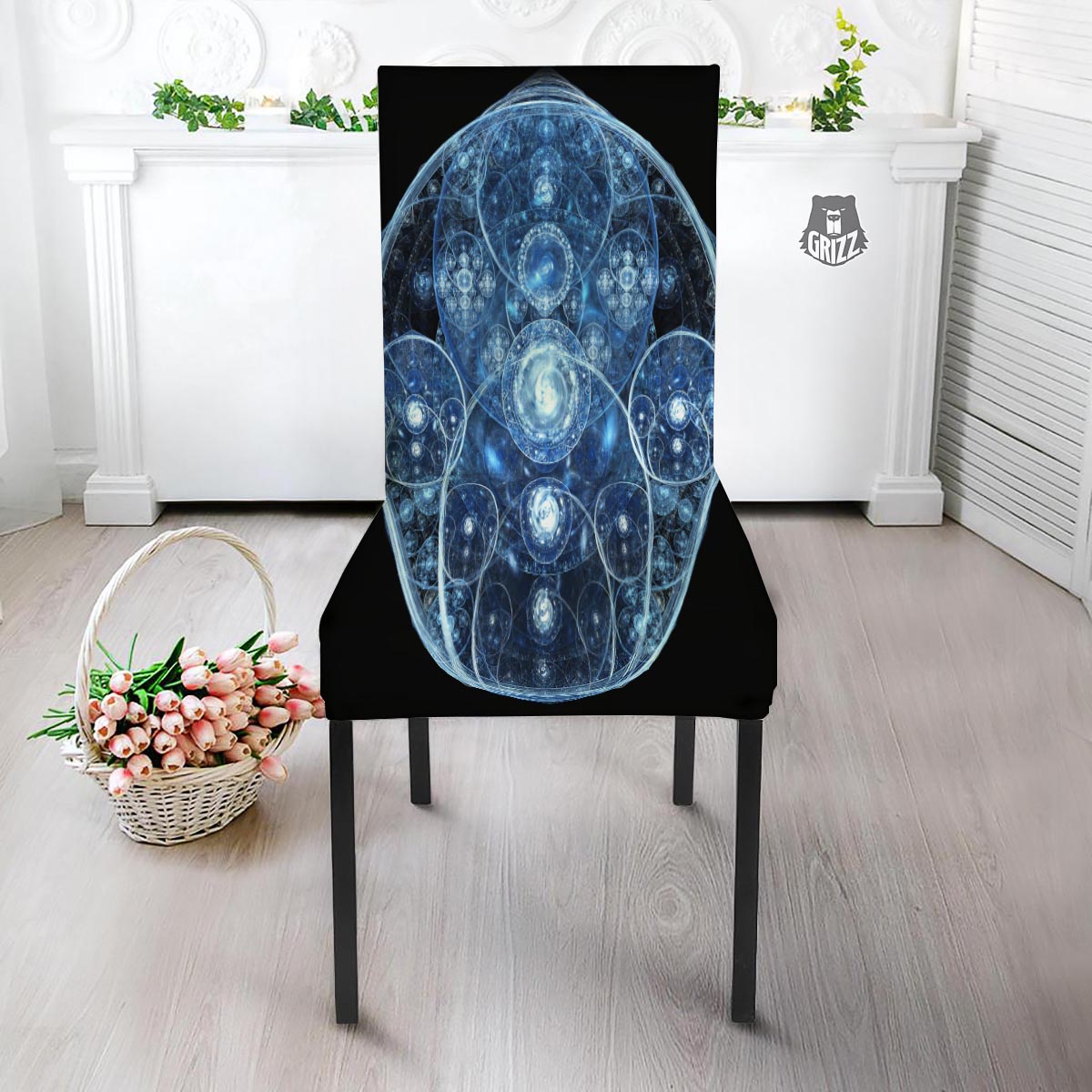 Fractal Steampunk Print Dining Chair Slipcover-grizzshop