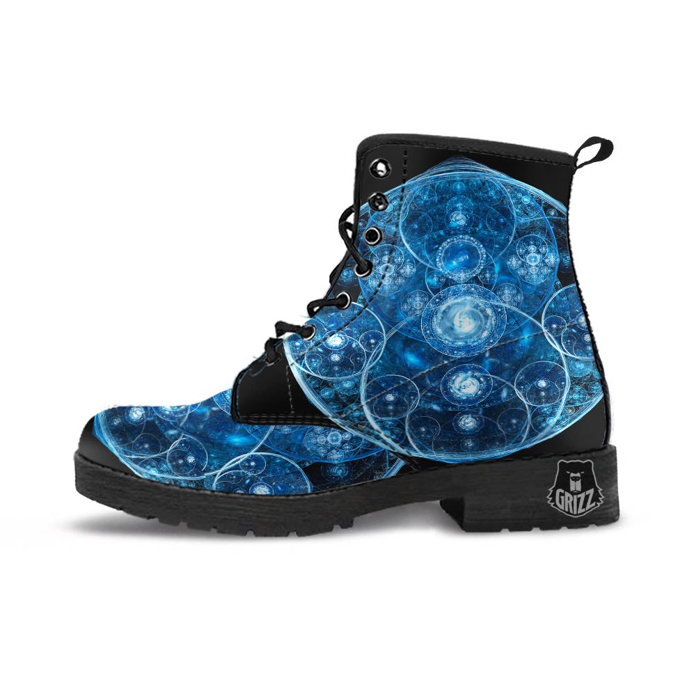 Fractal Steampunk Print Leather Boots-grizzshop