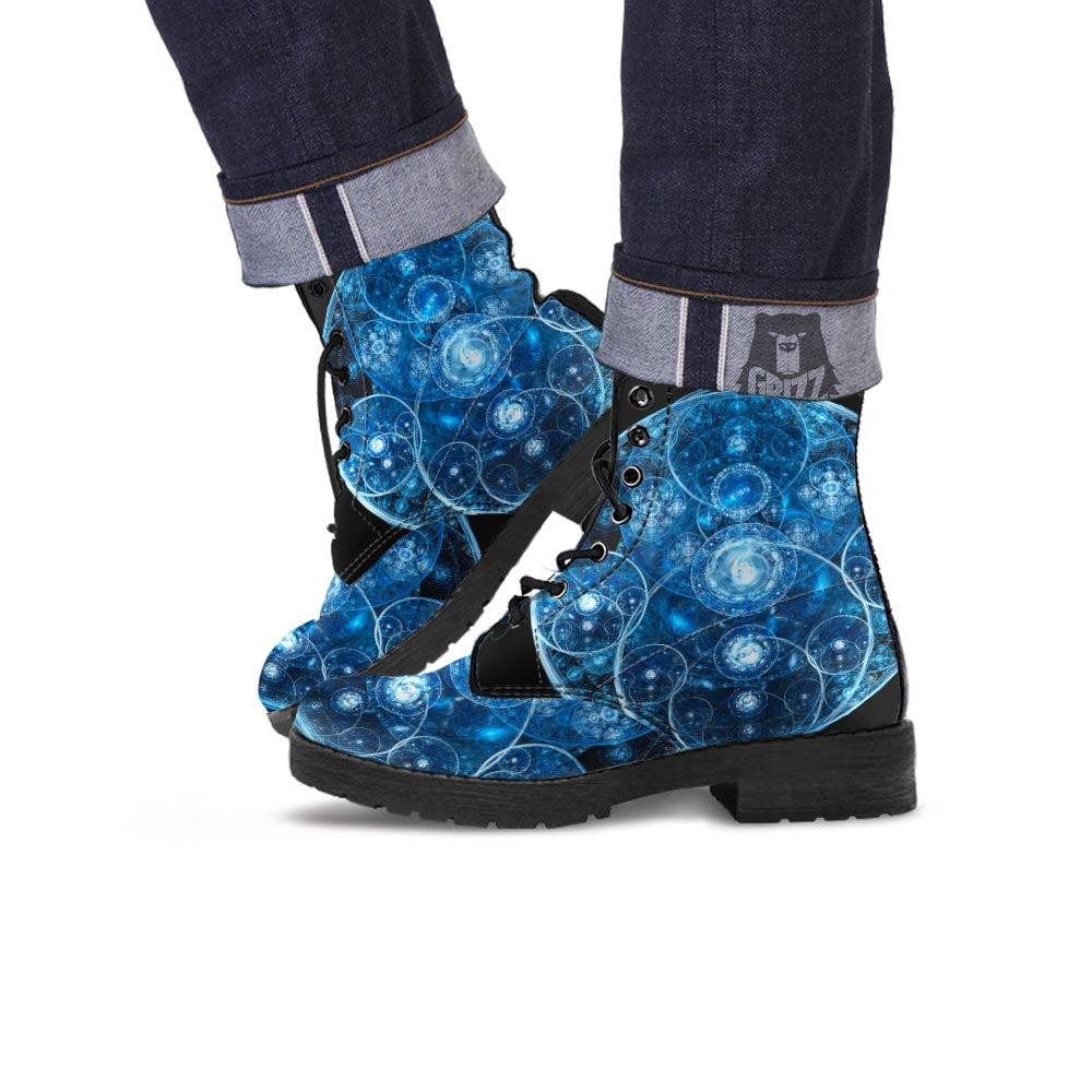 Fractal Steampunk Print Leather Boots-grizzshop