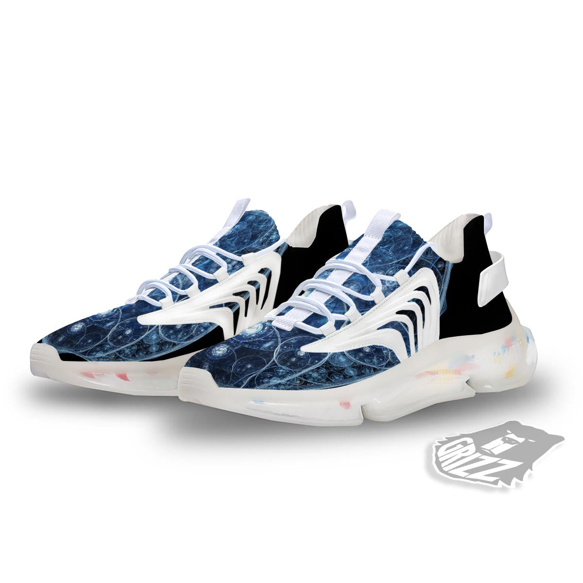Fractal Steampunk Print White Gym Shoes-grizzshop