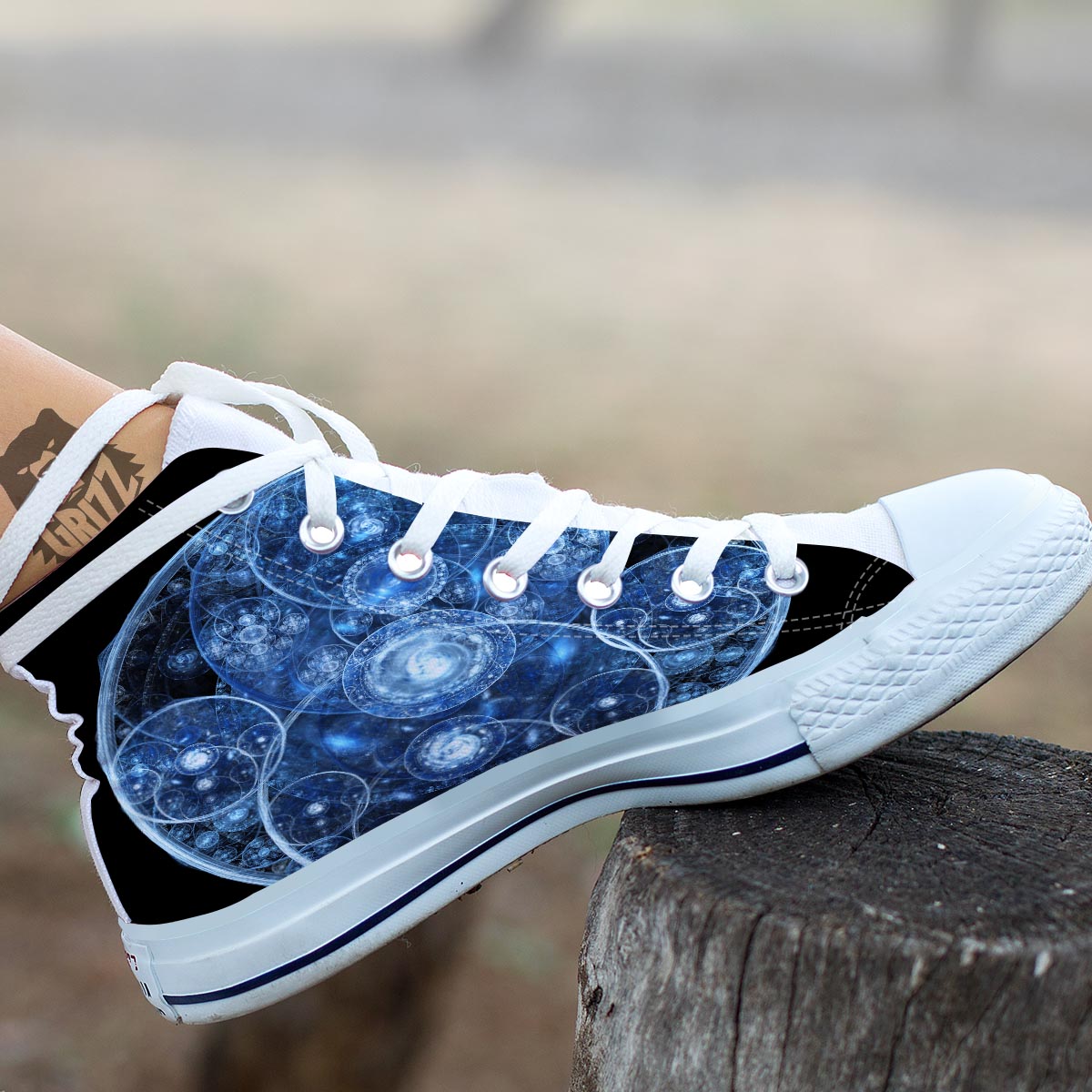Fractal Steampunk Print White High Top Shoes-grizzshop