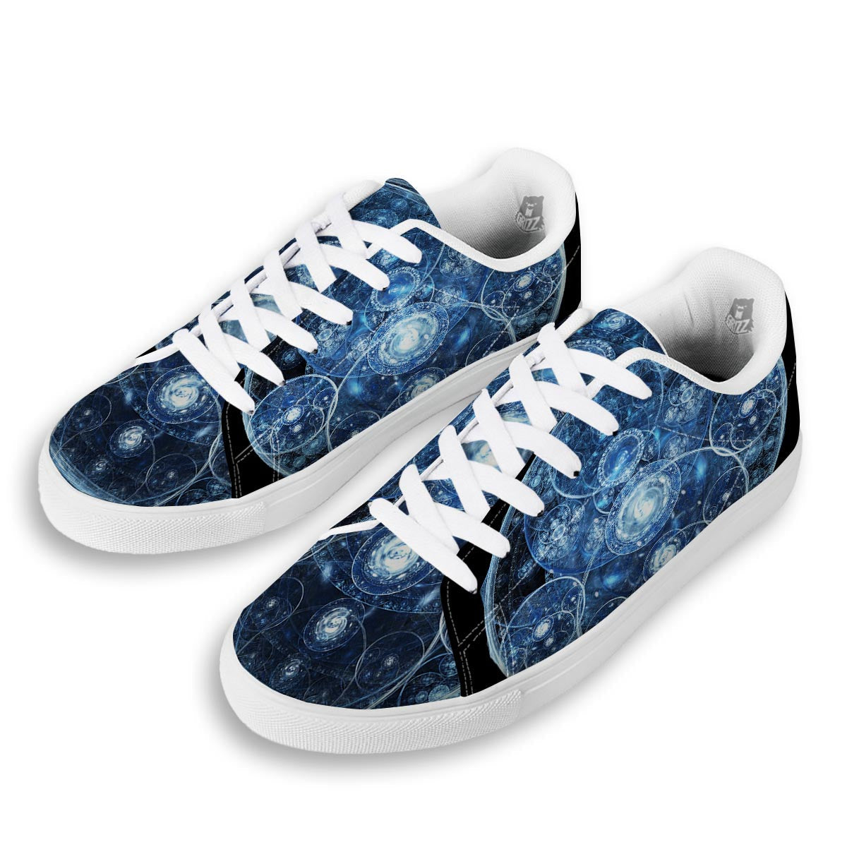 Fractal Steampunk Print White Low Top Sneakers-grizzshop