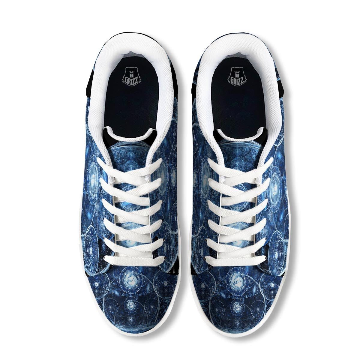 Fractal Steampunk Print White Low Top Sneakers-grizzshop