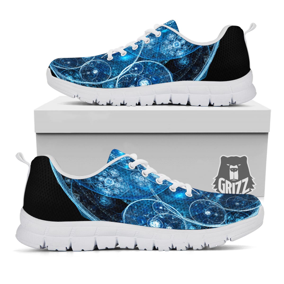 Fractal Steampunk Print White Sneaker-grizzshop