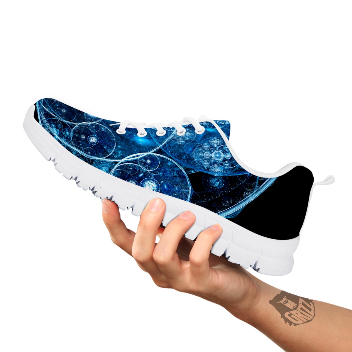 Fractal Steampunk Print White Sneaker-grizzshop