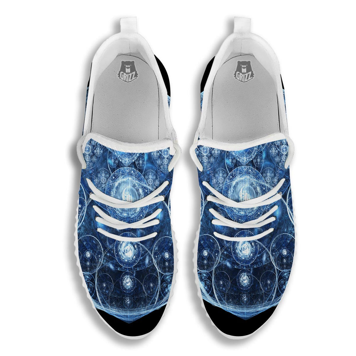 Fractal Steampunk Print White Walking Shoes-grizzshop