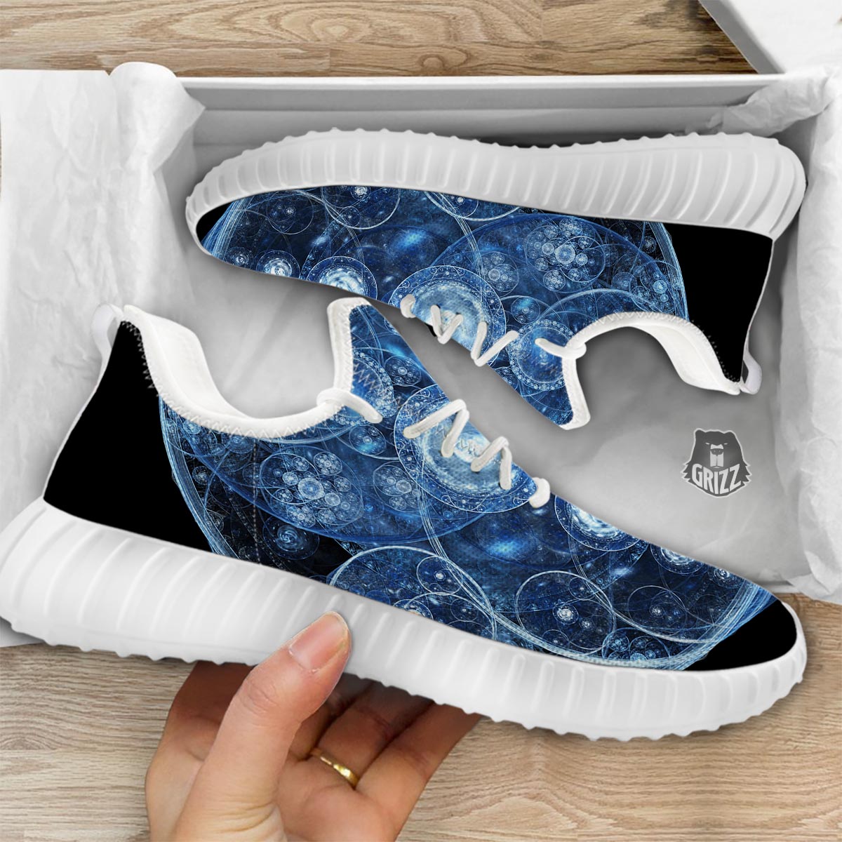 Fractal Steampunk Print White Walking Shoes-grizzshop