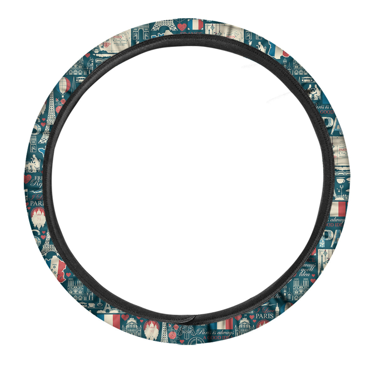 France And Paris Landmarks Vintage Print Pattern Car Steering Wheel Cover-grizzshop