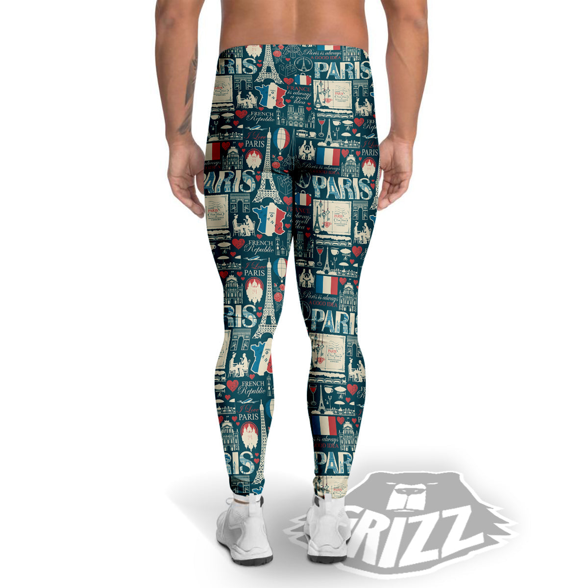 France And Paris Landmarks Vintage Print Pattern Men's Leggings-grizzshop