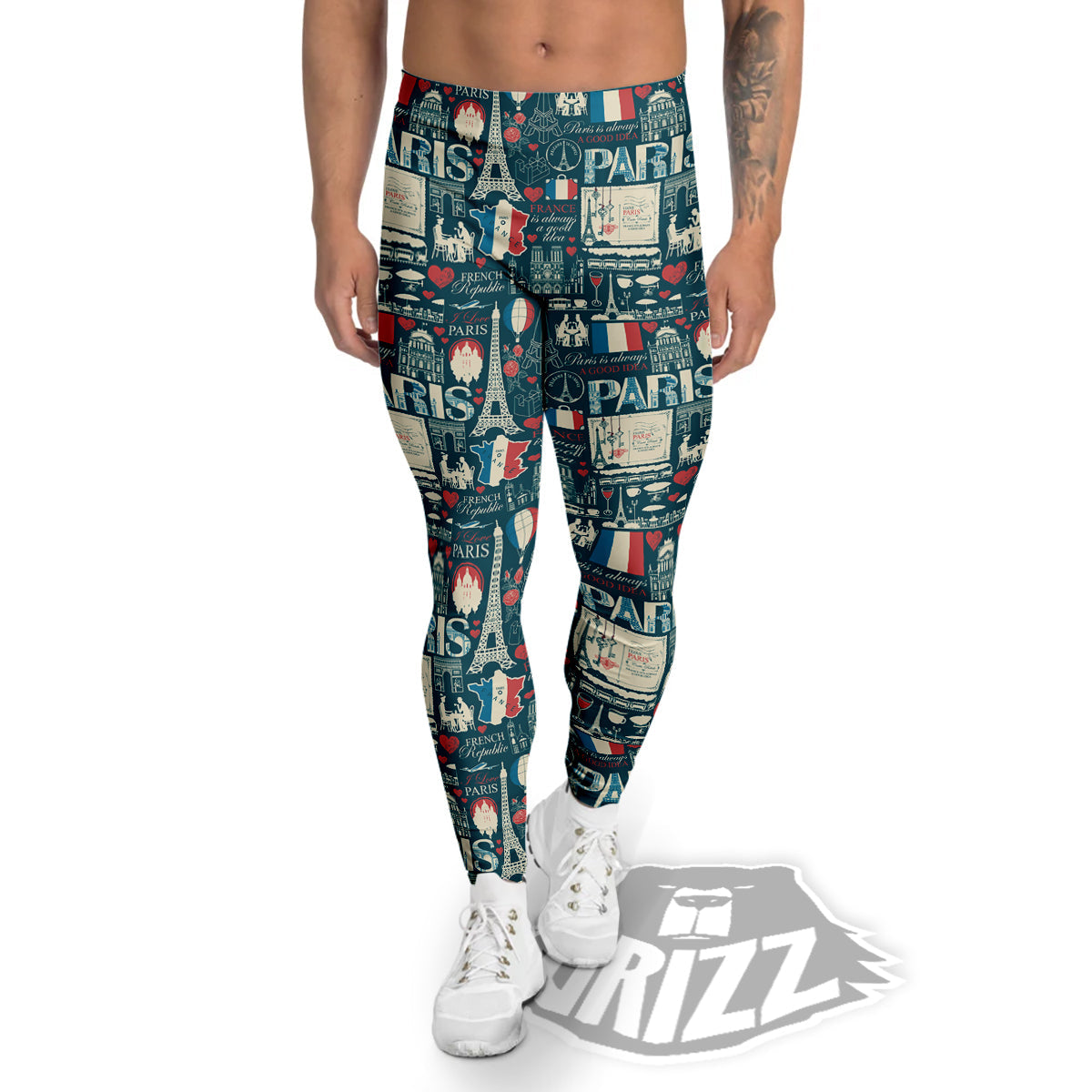 France And Paris Landmarks Vintage Print Pattern Men's Leggings-grizzshop