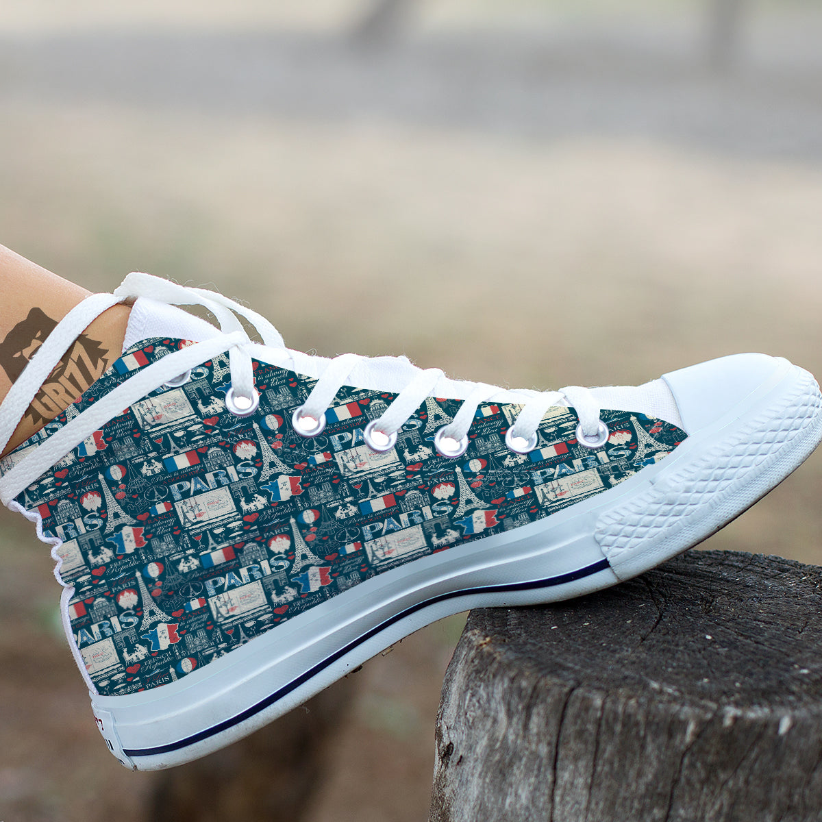 France And Paris Landmarks Vintage Print Pattern White High Top Shoes-grizzshop