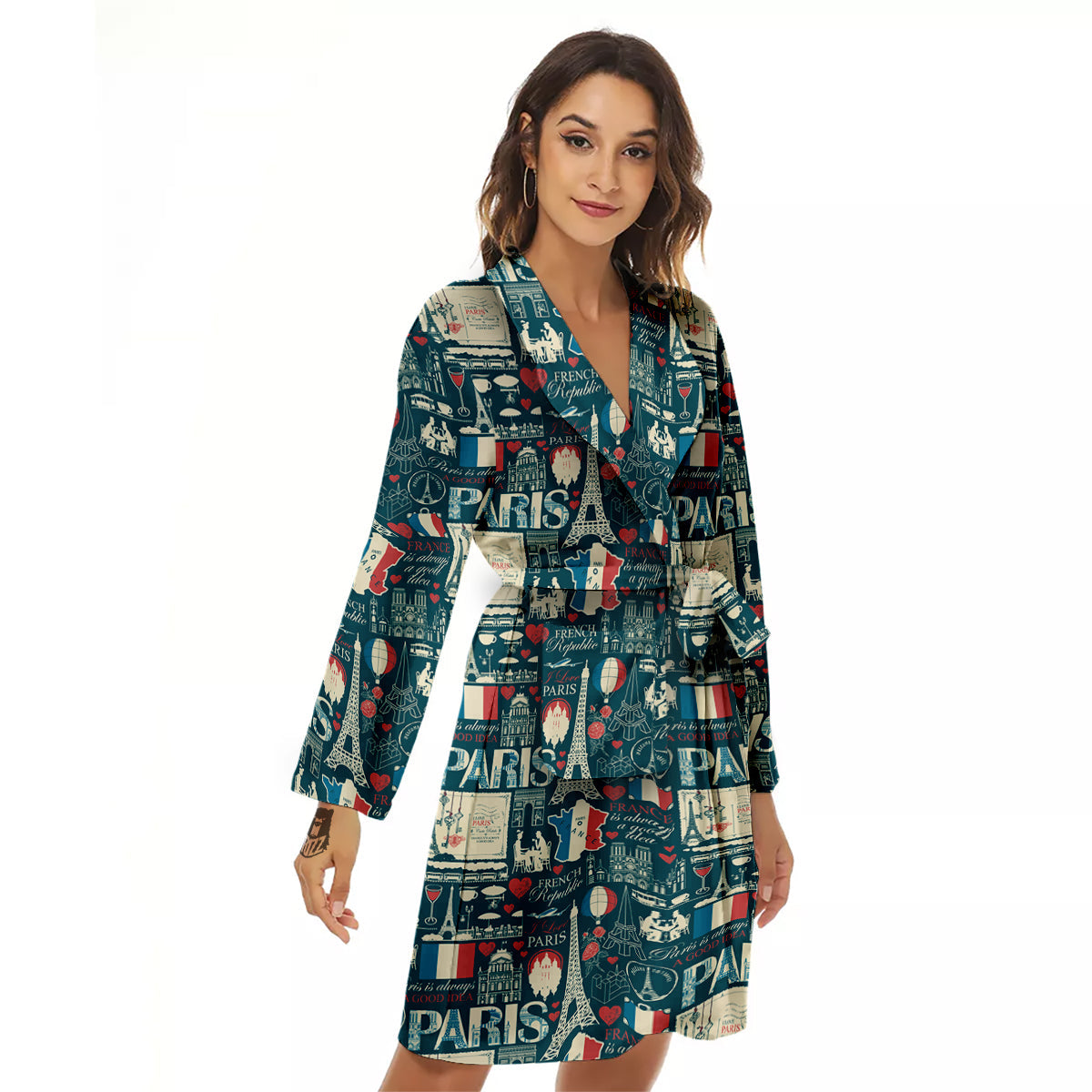 France And Paris Landmarks Vintage Print Pattern Women's Robe-grizzshop