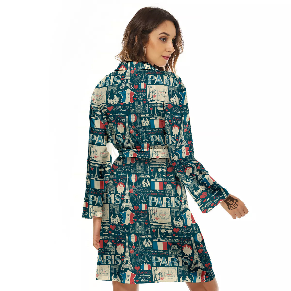 France And Paris Landmarks Vintage Print Pattern Women's Robe-grizzshop