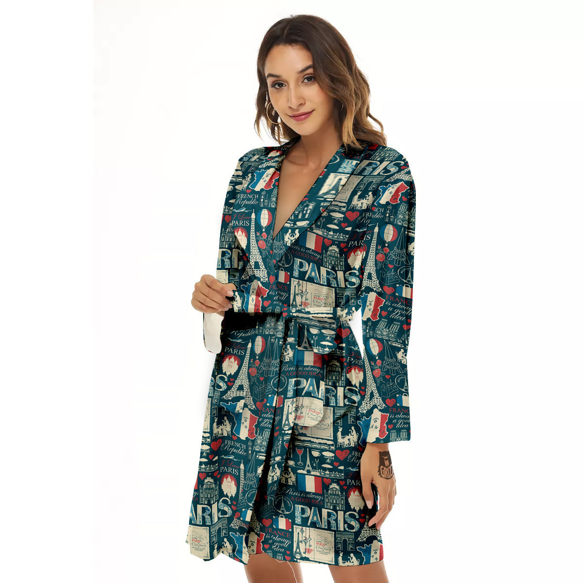 France And Paris Landmarks Vintage Print Pattern Women's Robe-grizzshop