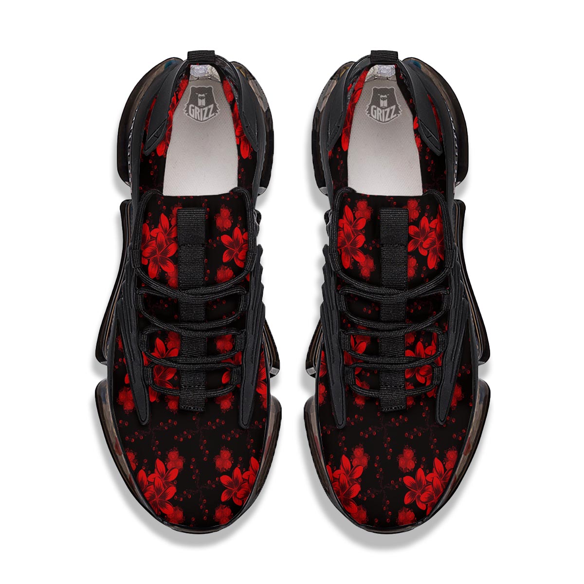 Frangipani Black And Red Print Pattern Black Gym Shoes-grizzshop