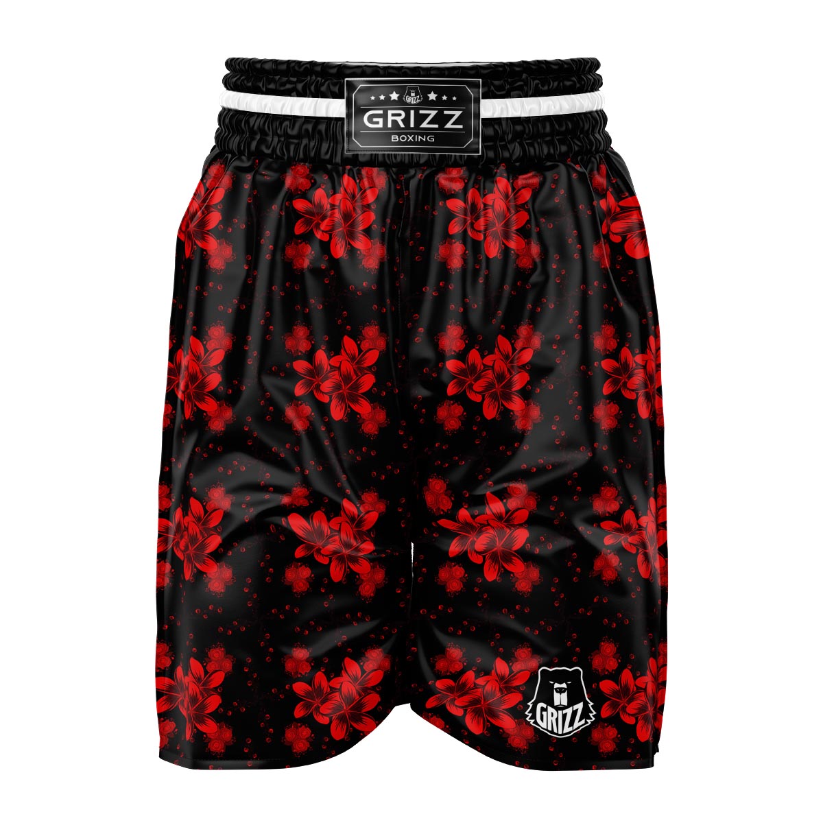 Frangipani Black And Red Print Pattern Boxing Shorts-grizzshop