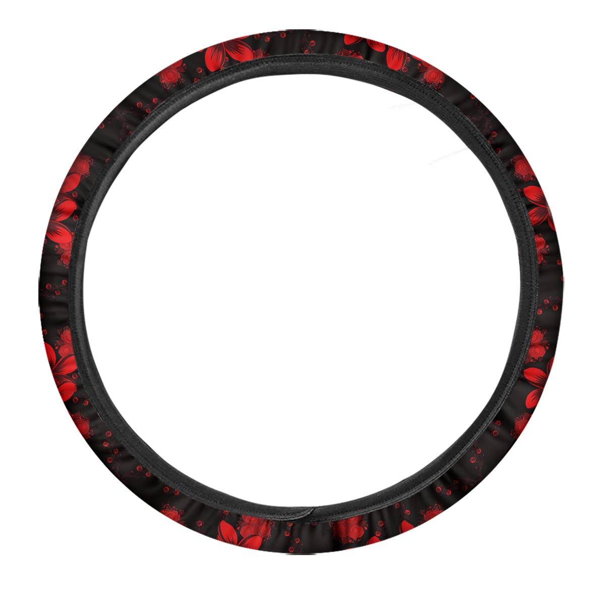 Frangipani Black And Red Print Pattern Car Steering Wheel Cover-grizzshop