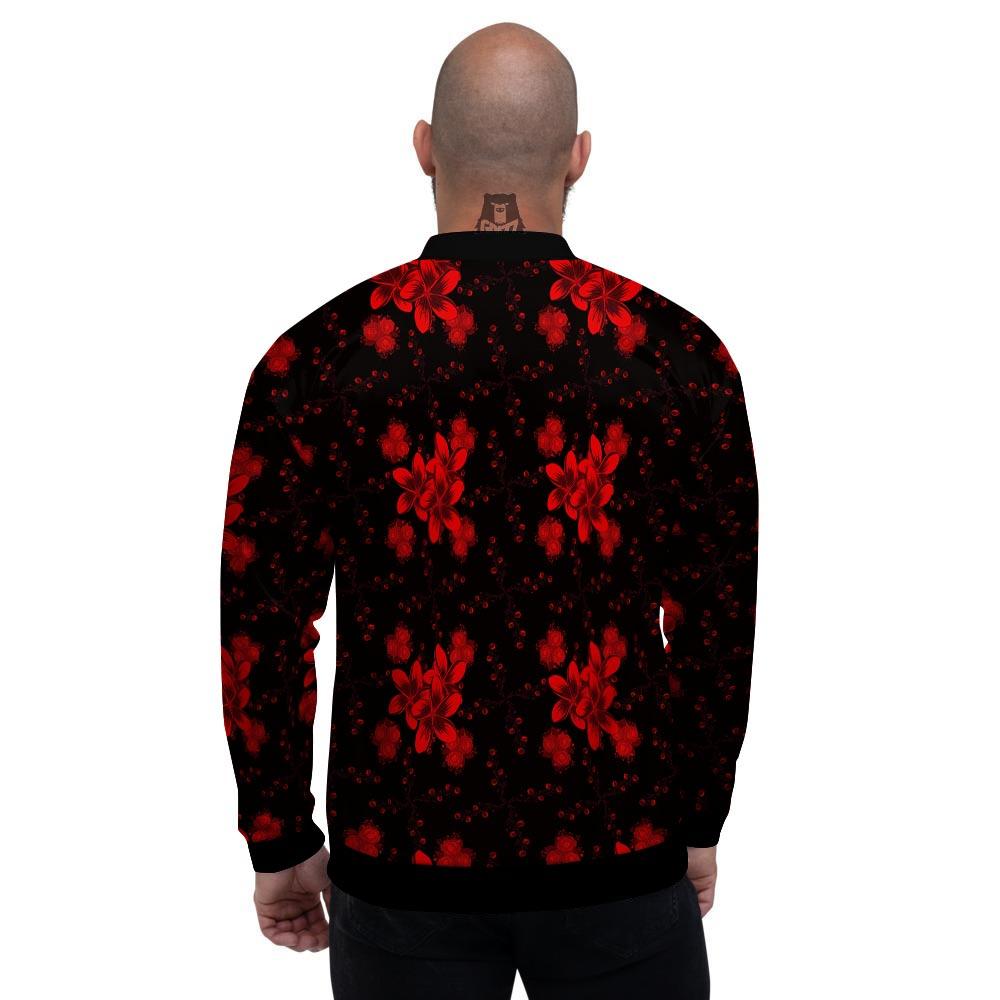 Frangipani Black And Red Print Pattern Men's Bomber Jacket-grizzshop