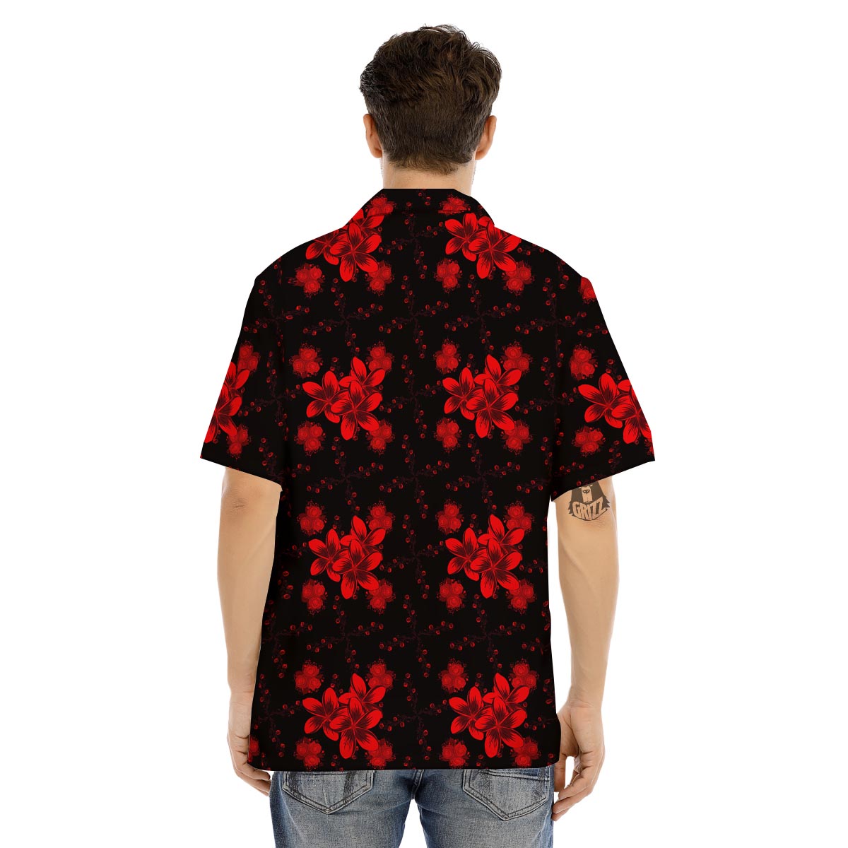 Frangipani Black And Red Print Pattern Men's Hawaiian Shirt-grizzshop
