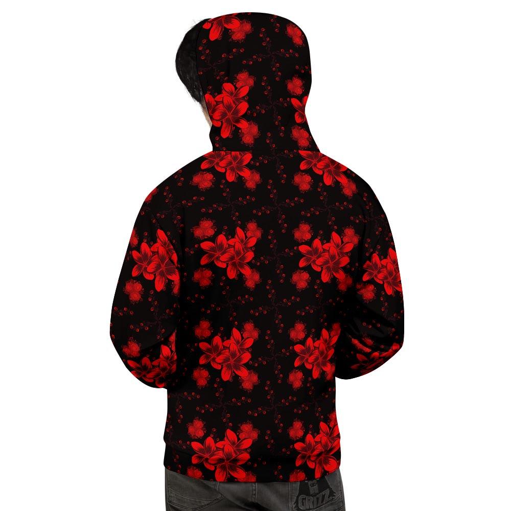 Frangipani Black And Red Print Pattern Men's Hoodie-grizzshop