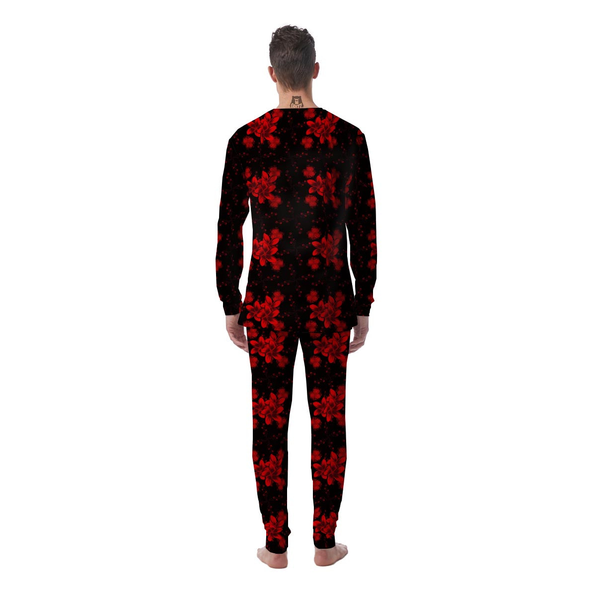 Frangipani Black And Red Print Pattern Men's Pajamas-grizzshop