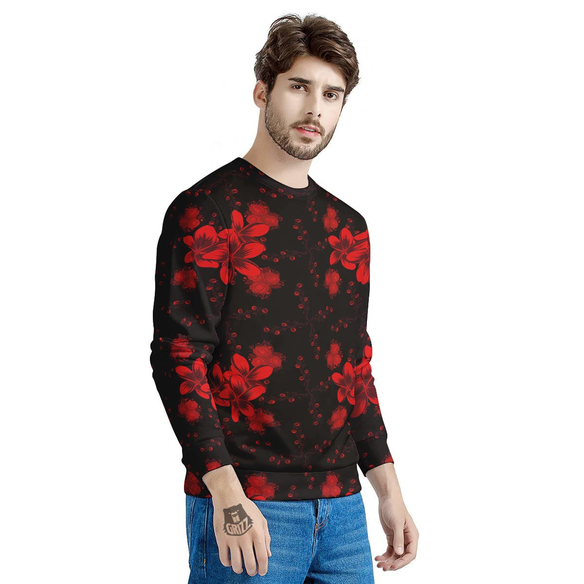 Frangipani Black And Red Print Pattern Men's Sweatshirt-grizzshop