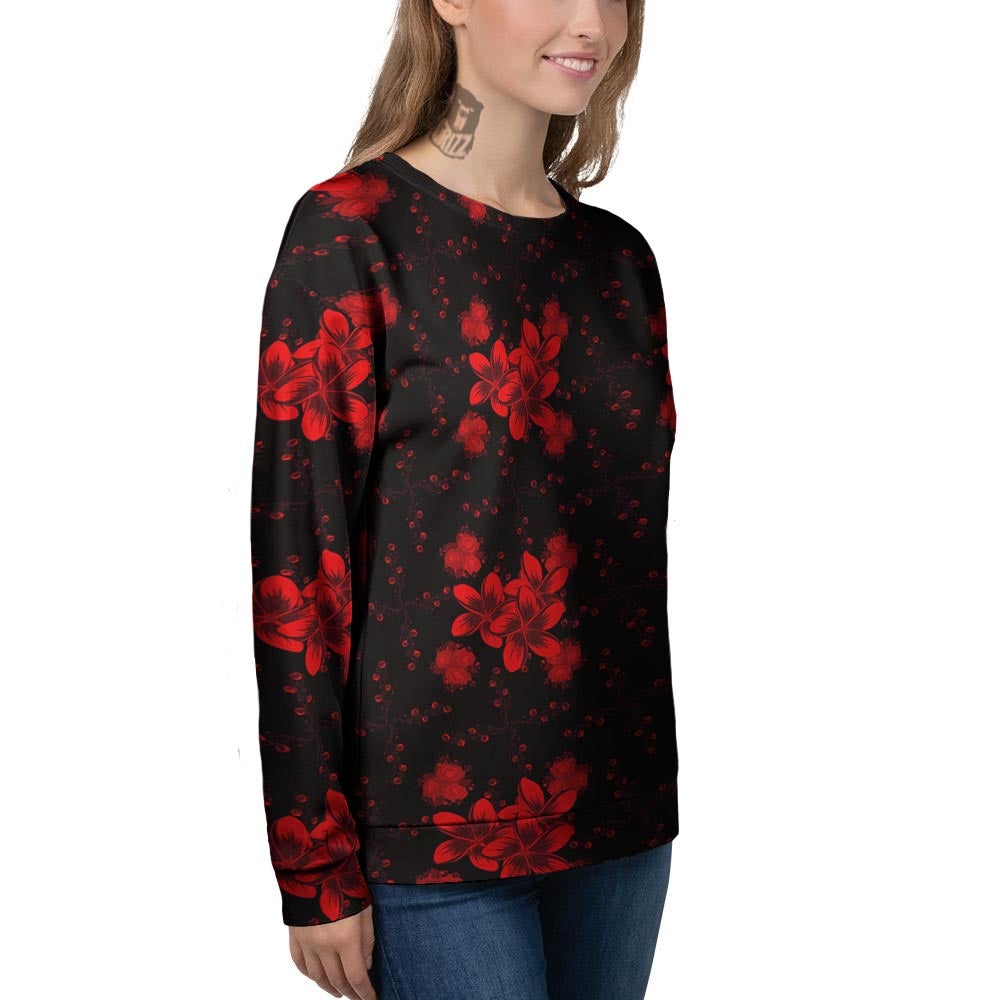 Frangipani Black And Red Print Pattern Women's Sweatshirt-grizzshop