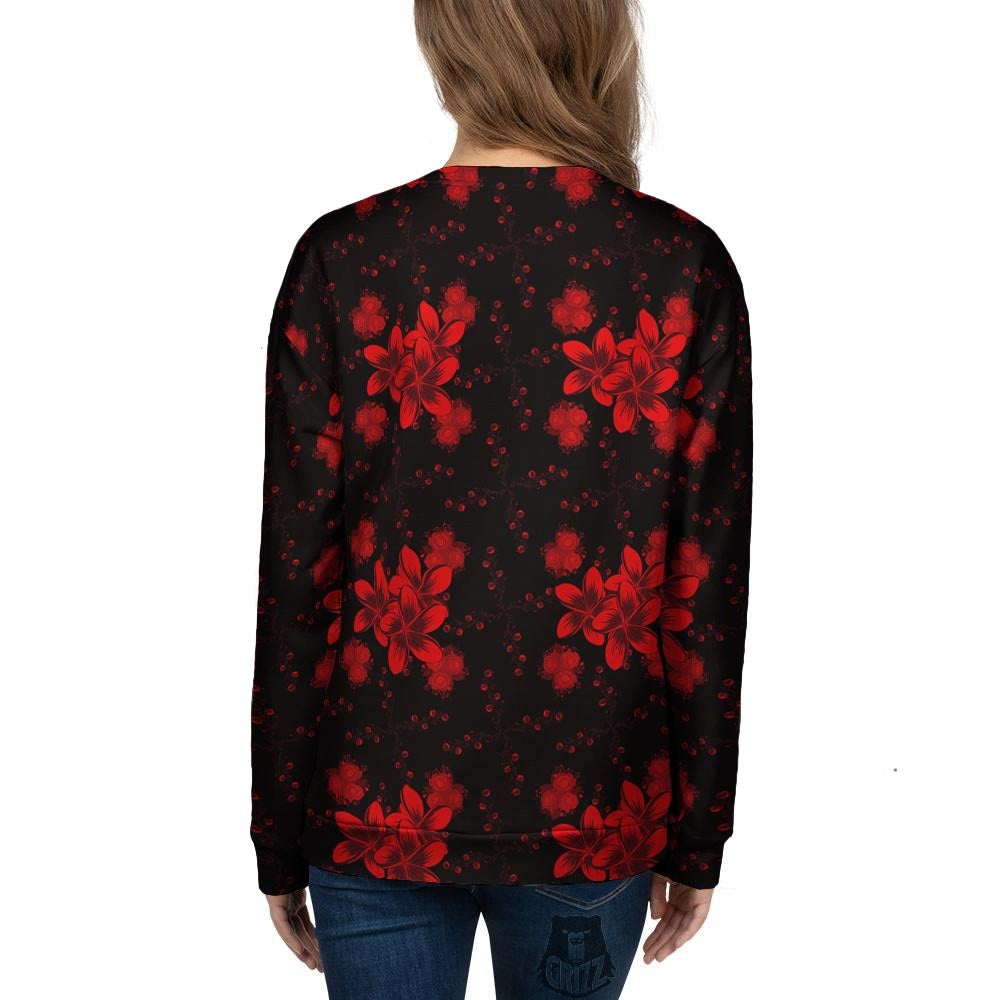 Frangipani Black And Red Print Pattern Women's Sweatshirt-grizzshop