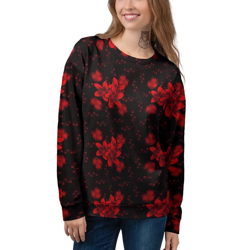 Frangipani Black And Red Print Pattern Women's Sweatshirt-grizzshop