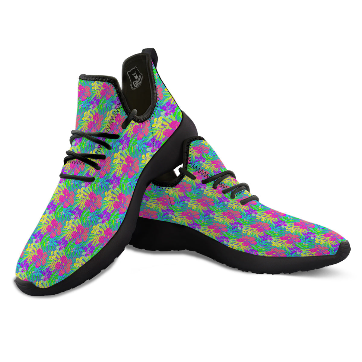 Frangipani Colorful Print Pattern Black Athletic Shoes-grizzshop