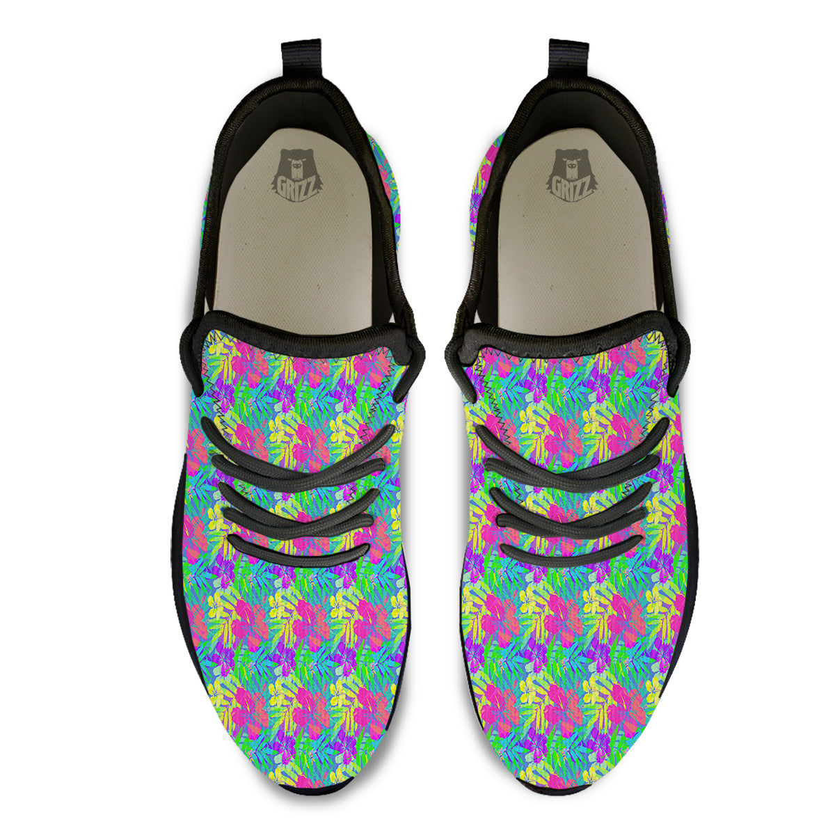 Frangipani Colorful Print Pattern Black Athletic Shoes-grizzshop