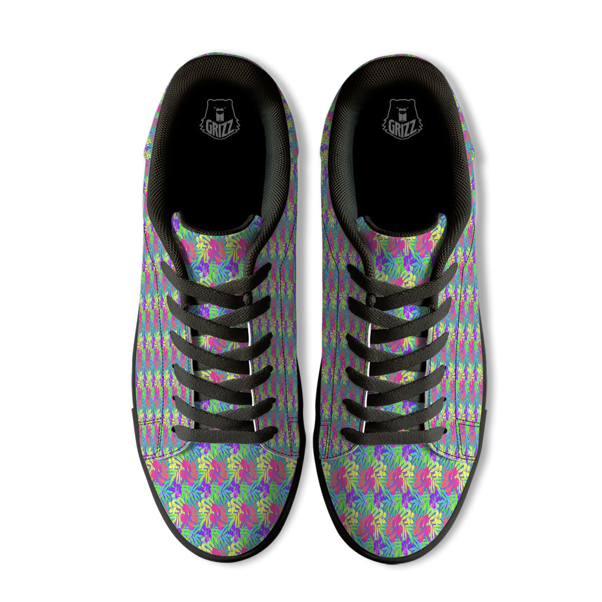 Frangipani Colorful Print Pattern Black Low Top Sneakers-grizzshop