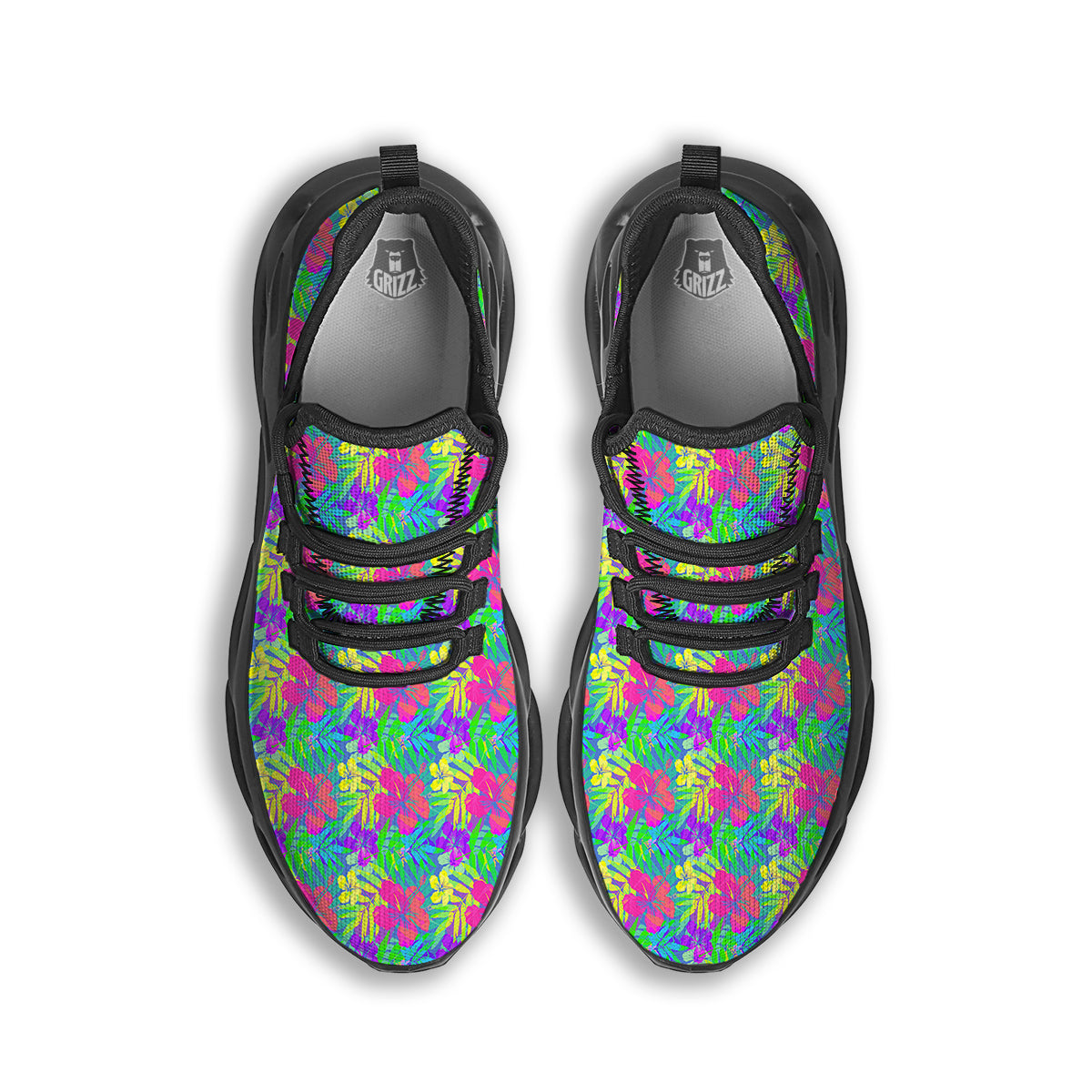 Frangipani Colorful Print Pattern Black Running Shoes-grizzshop
