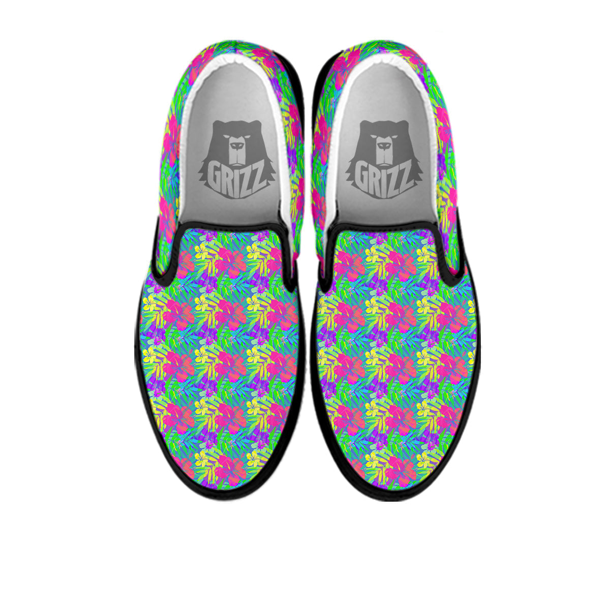 Frangipani Colorful Print Pattern Black Slip On Shoes-grizzshop