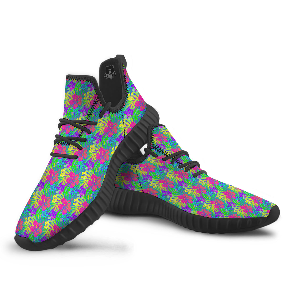 Frangipani Colorful Print Pattern Black Walking Shoes-grizzshop