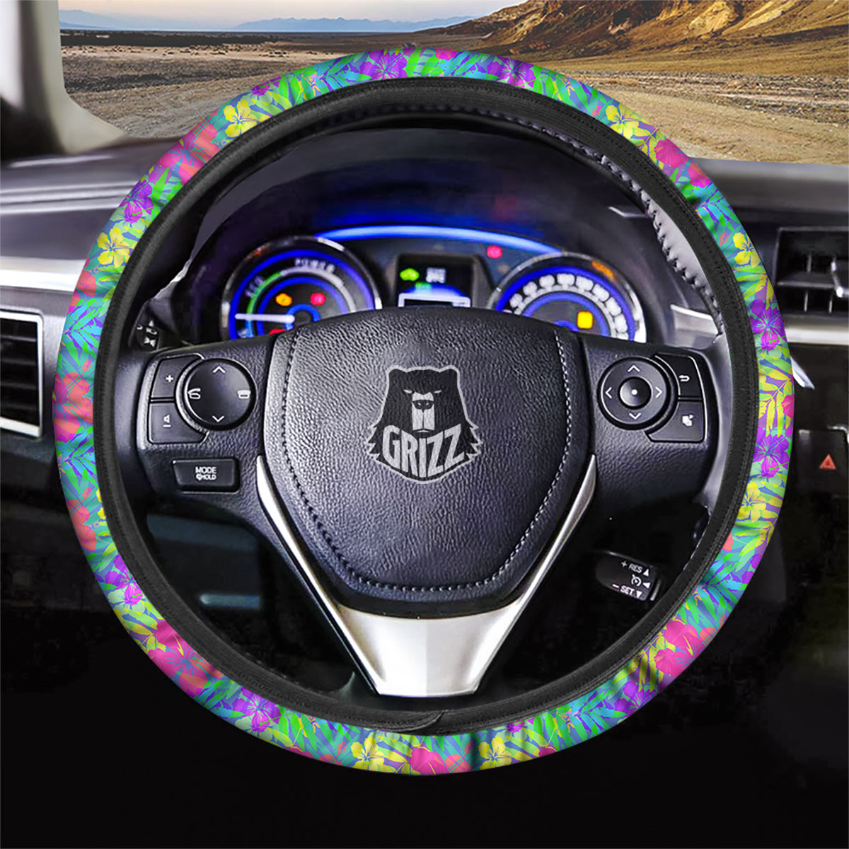 Frangipani Colorful Print Pattern Car Steering Wheel Cover-grizzshop
